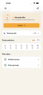Početni ekran s jutarnjim i večernjim zikrom, tvojom sedmicom i zbirkama poslije namaza i prije spavanja