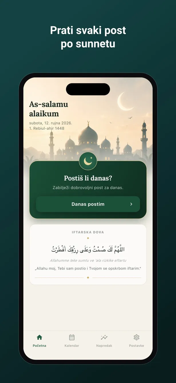 Početni ekran sa pitanjem o postu
