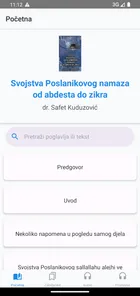 Početni ekran sa naslovnicom knjige i pretragom