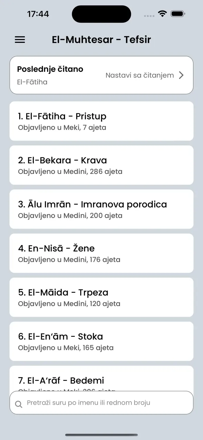 Popis sura i posljednje pročitano