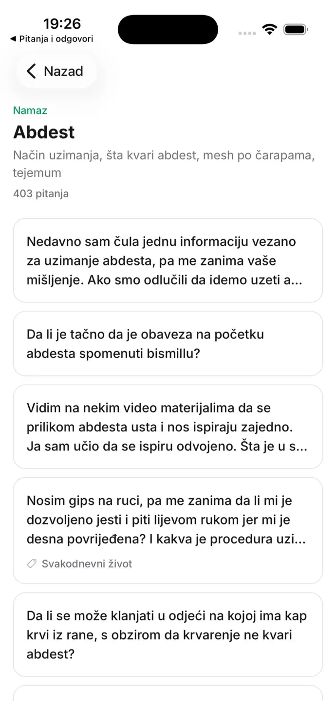 Popis pitanja o abdestu