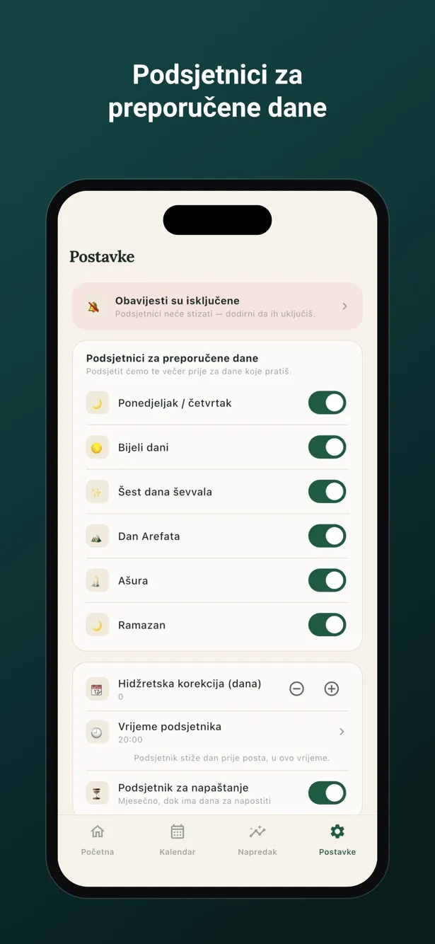 Podsjetnici za preporučene dane
